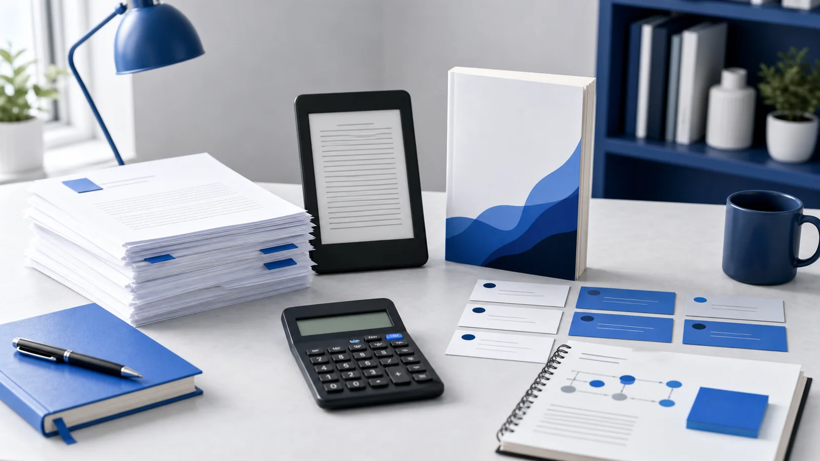 Author planning ebook and paperback formatting costs with a manuscript and calculator