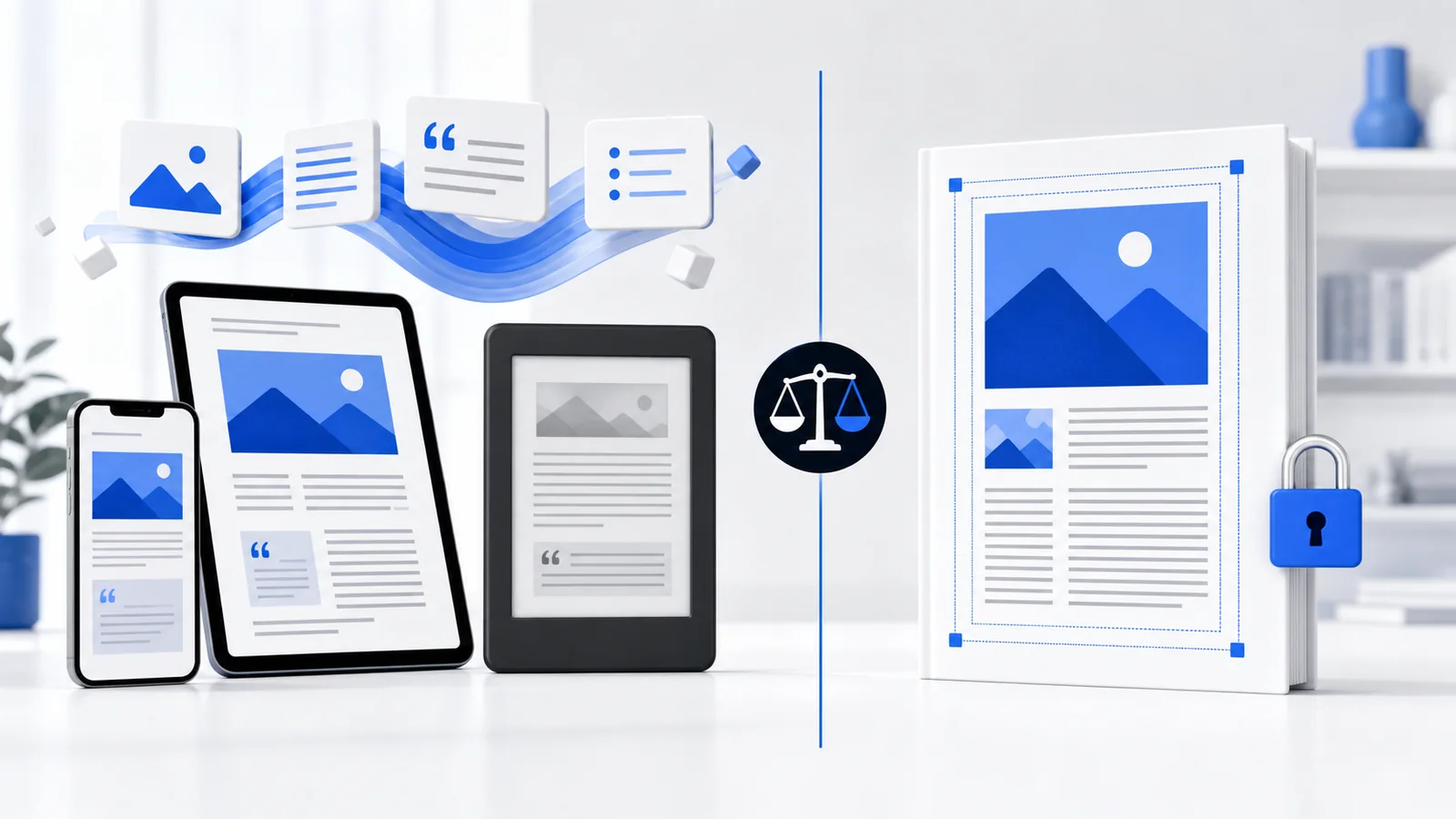 Reflowable ebook content on devices compared with a fixed-layout document