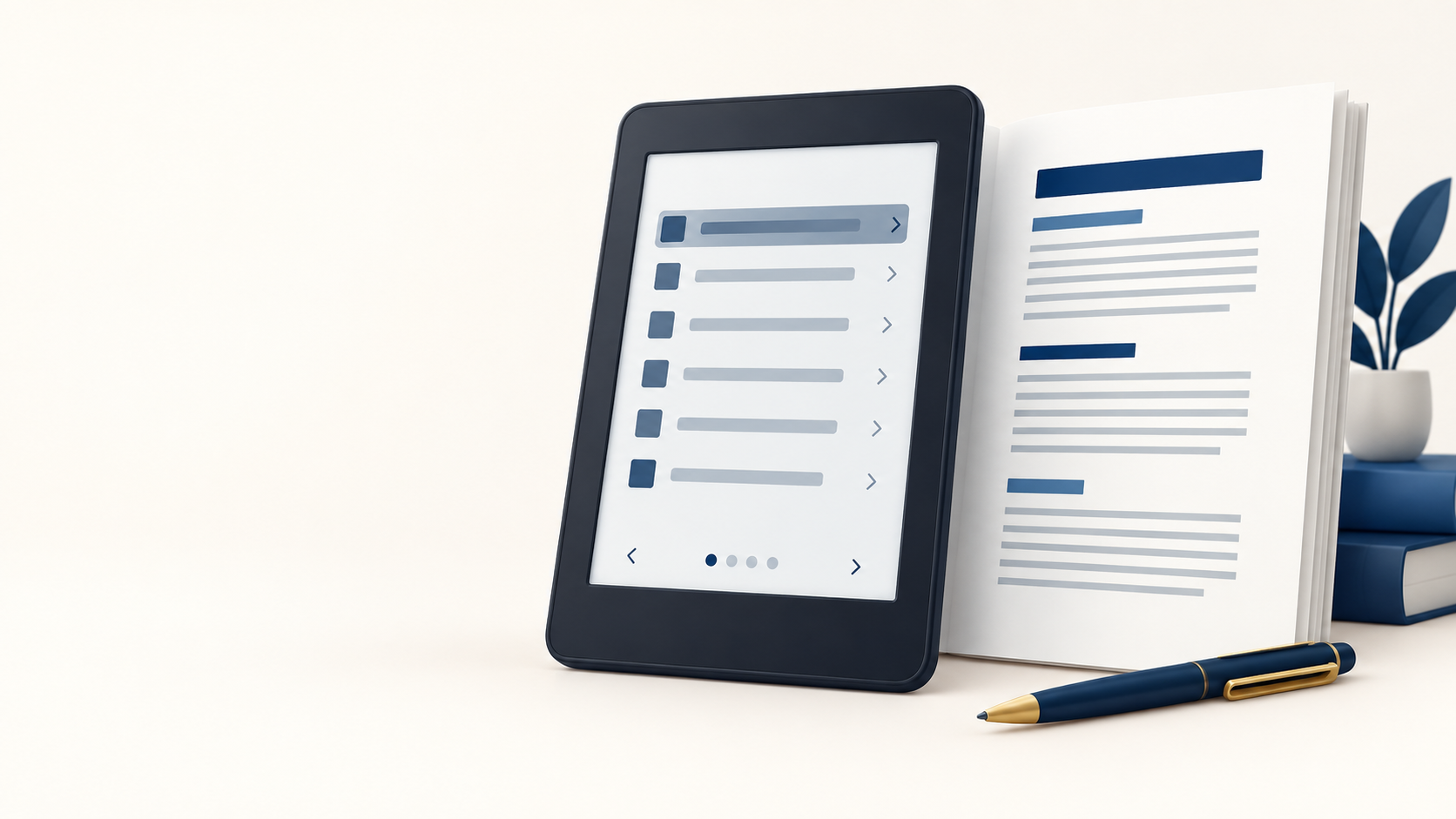 Abstract e-reader table of contents with chapter links and navigation menu